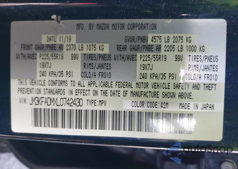 2020 Mazda Cx-5 Grand Touring z USA, uszkodzony, nr VIN JM3KFADMXL0742430